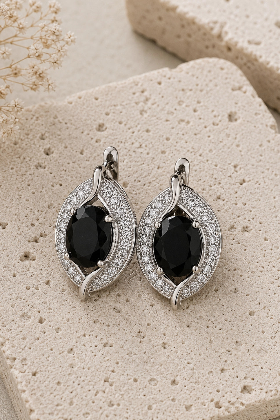 Onyx Leaf Studs