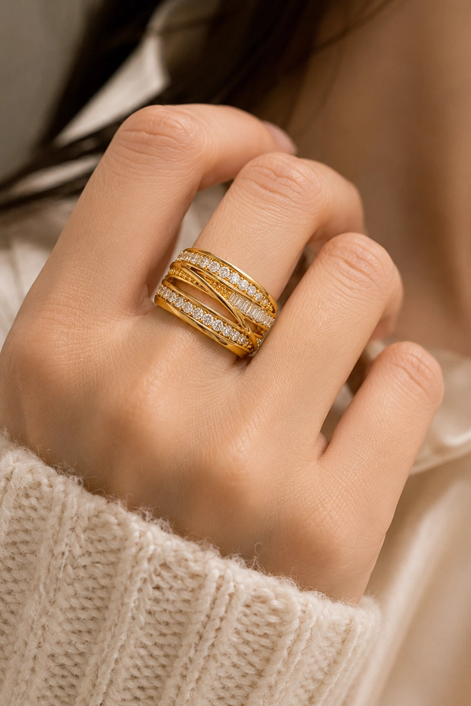 Golden Baguette Wrap Ring