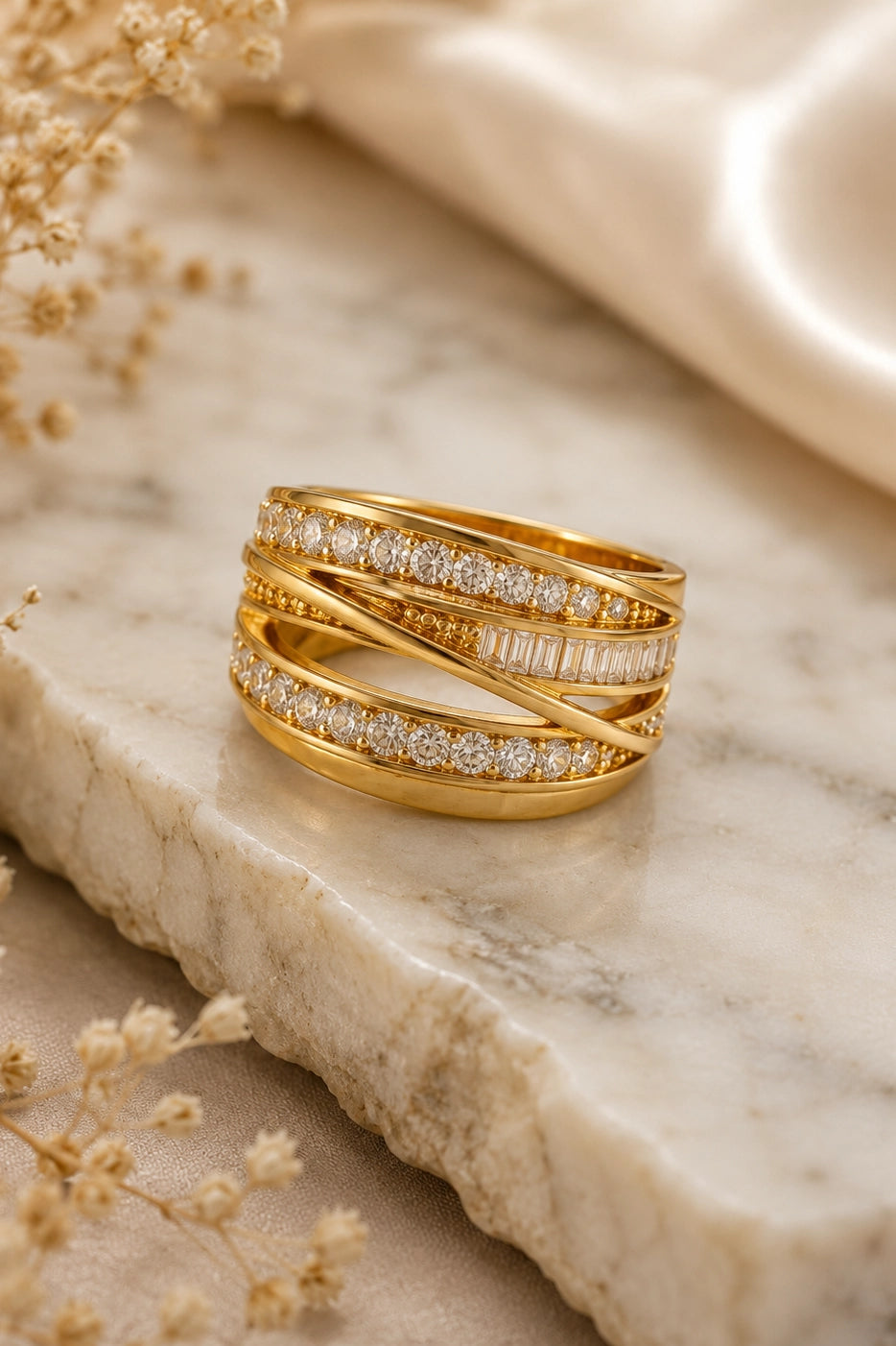Golden Baguette Wrap Ring