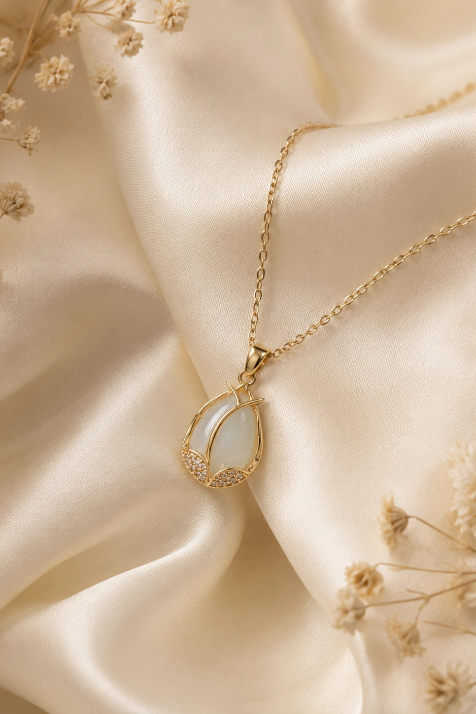 Moonstone Pave Teardrop Necklace