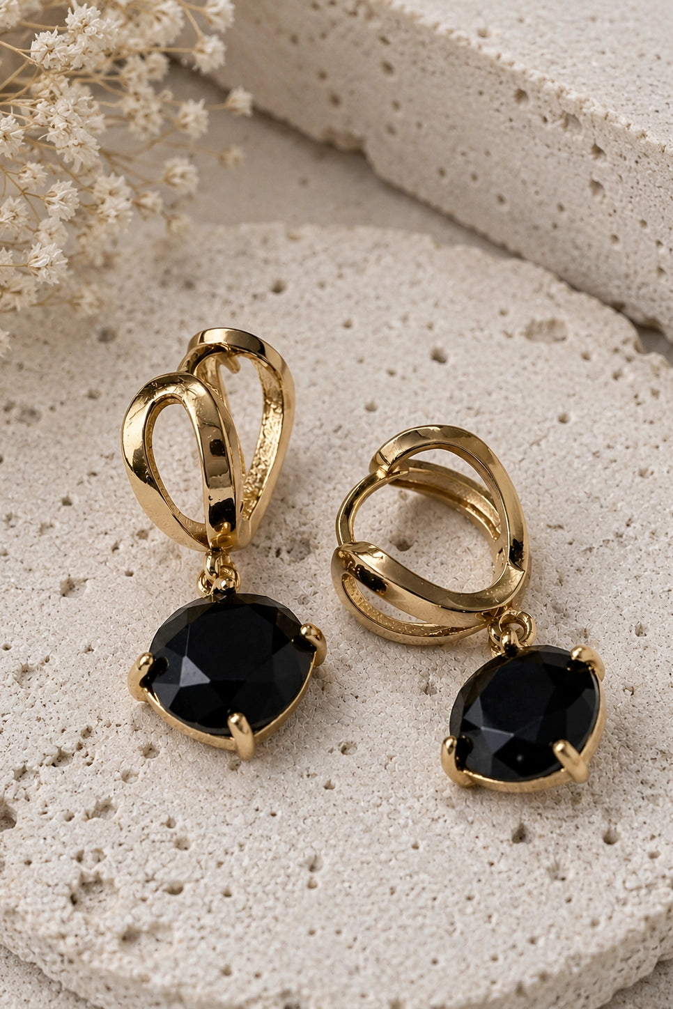 Onyx Drop Hoops