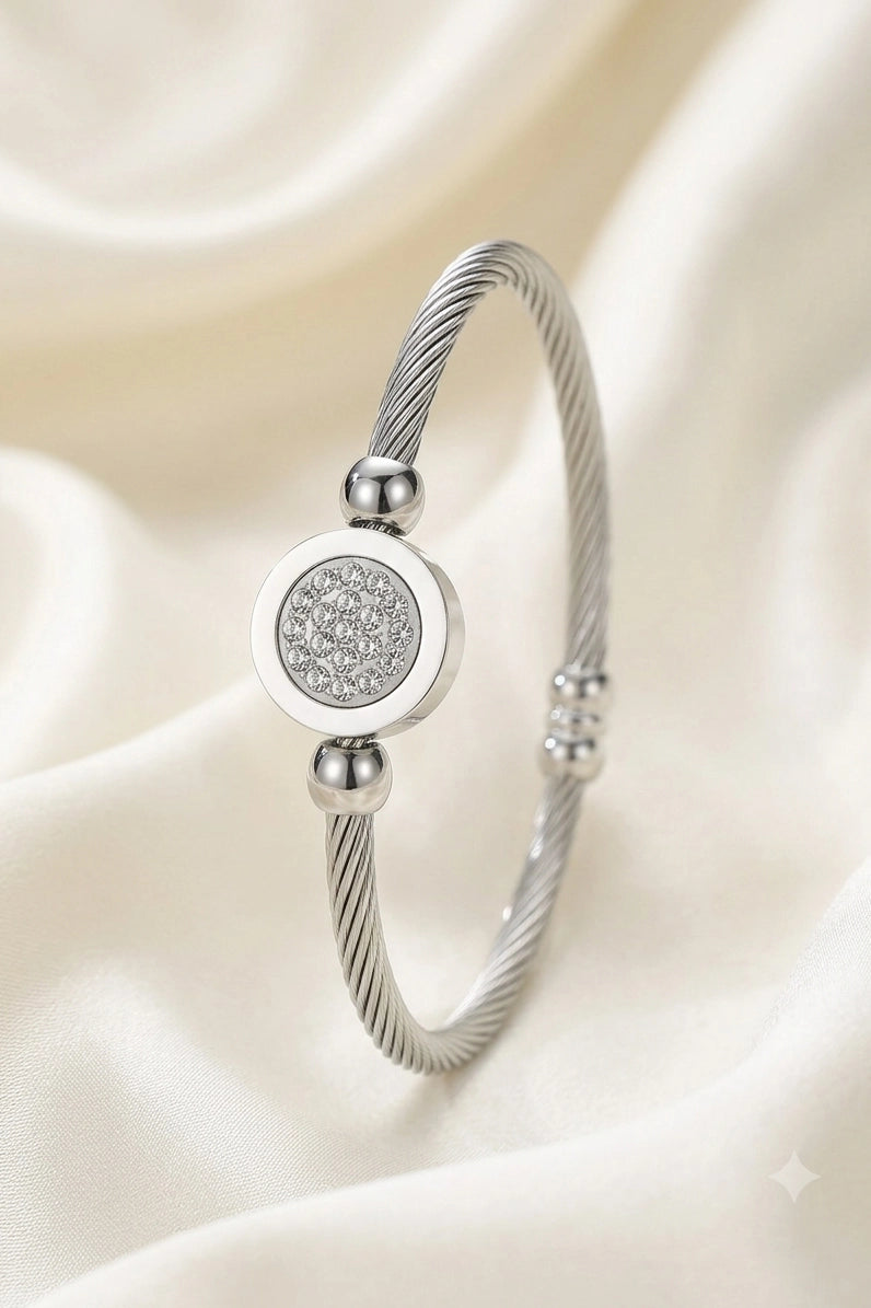 Silver Cable Disc Bangle