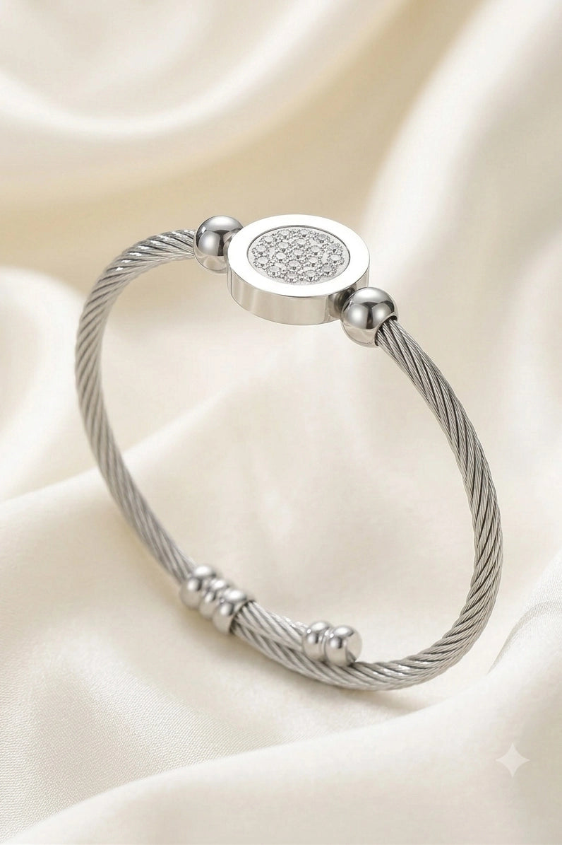 Silver Cable Disc Bangle