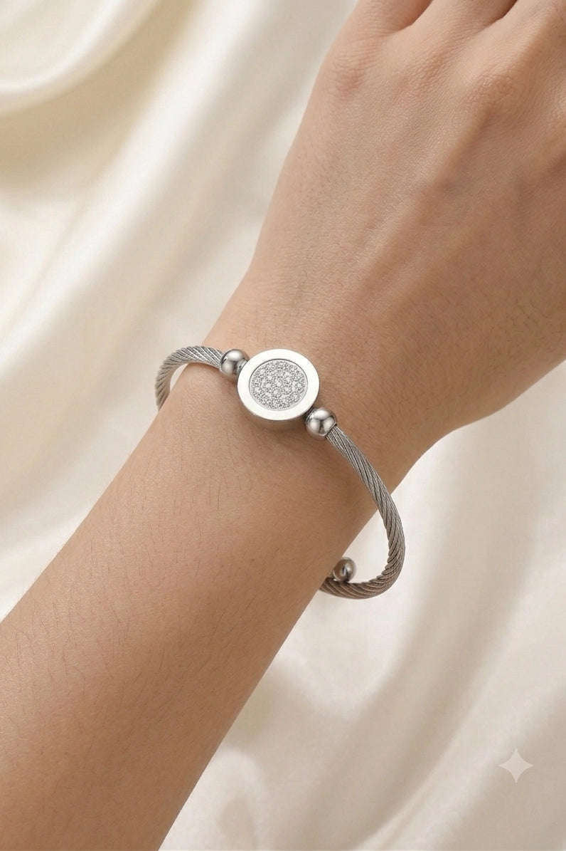 Silver Cable Disc Bangle