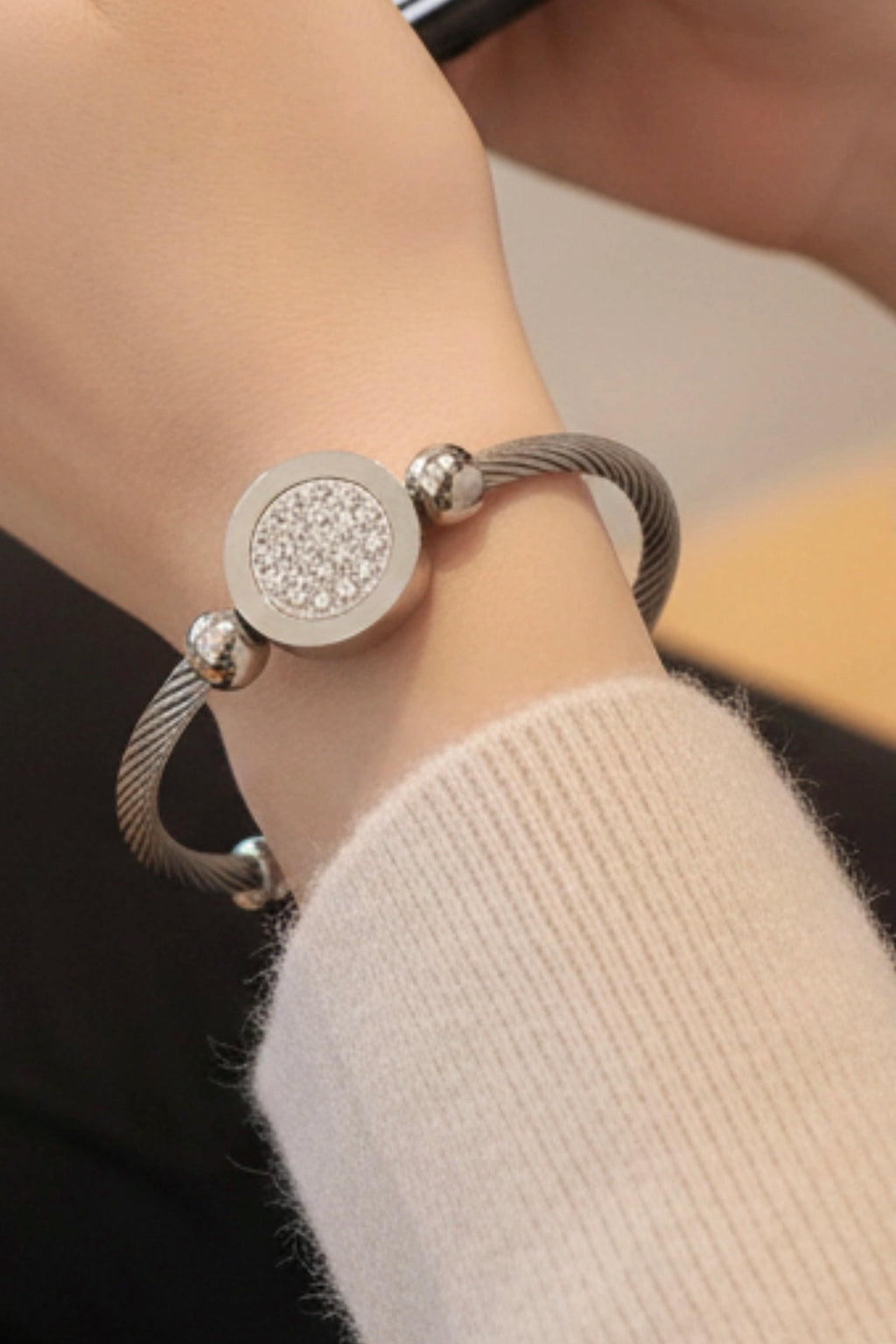 Silver Cable Disc Bangle