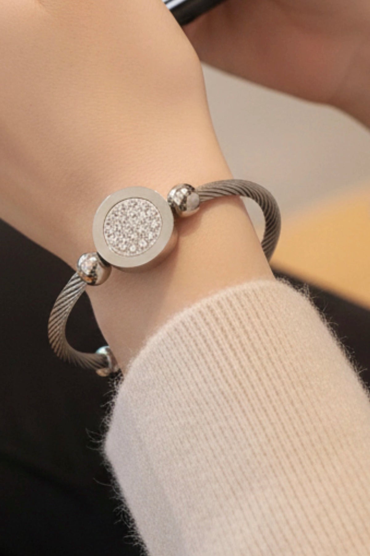 Silver Cable Disc Bangle