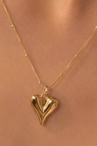 Gold Puff Heart Necklace