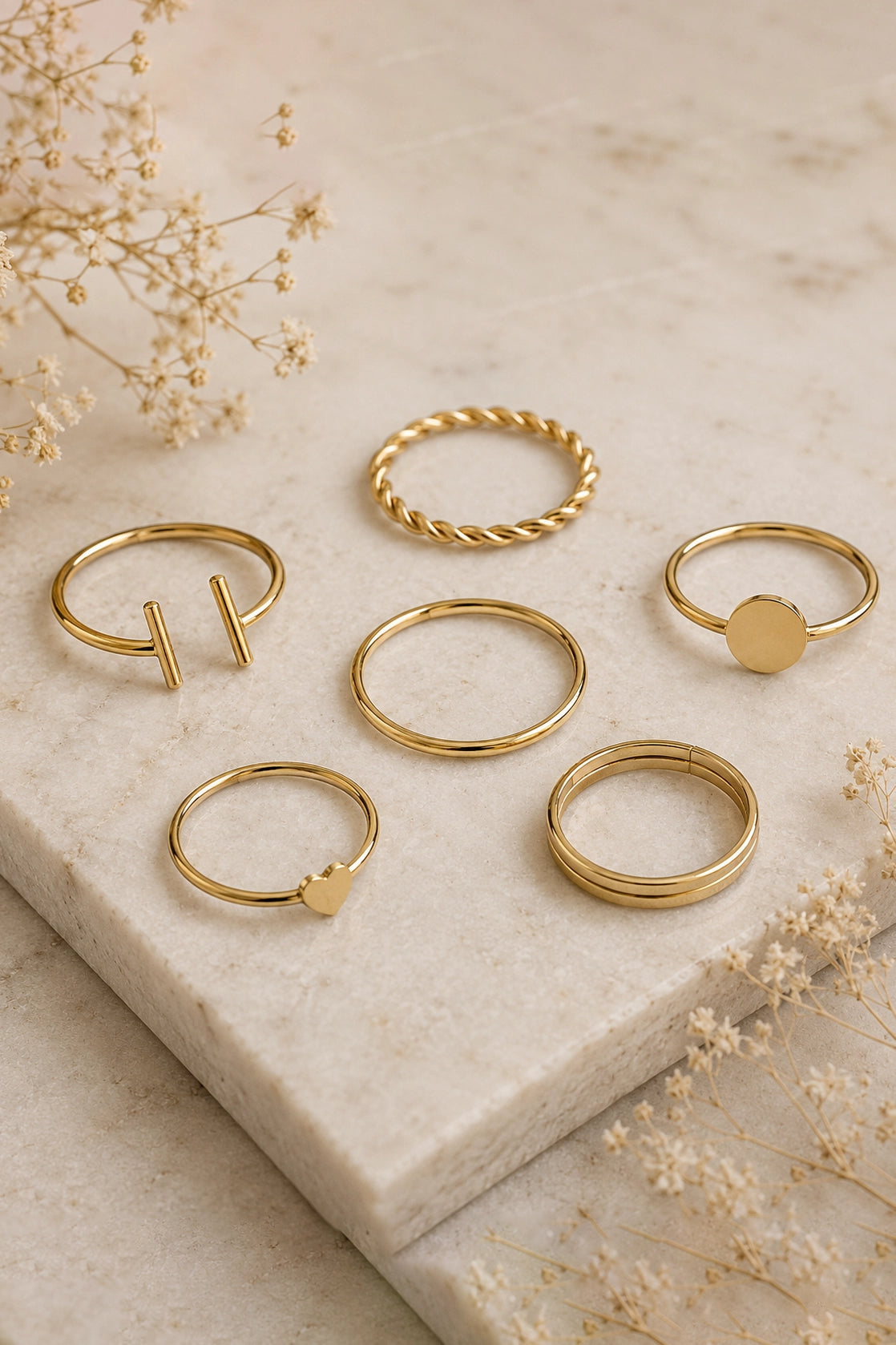 Gold Stacking Ring Set (6 pc)