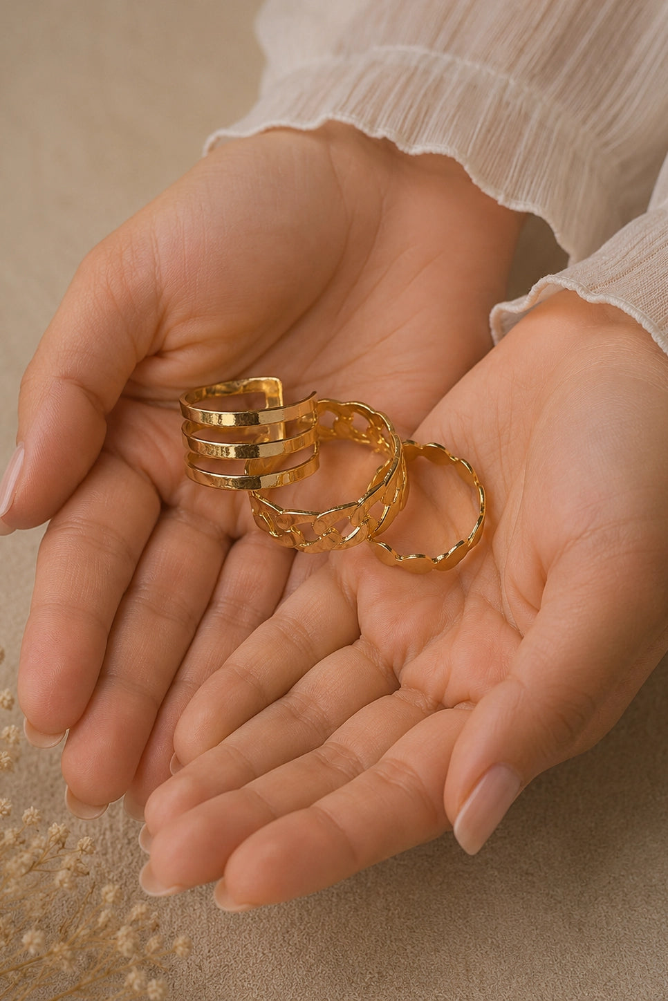 Gold Textured Stacking Ring Set
