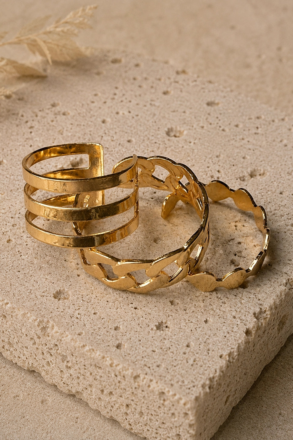 Gold Textured Stacking Ring Set