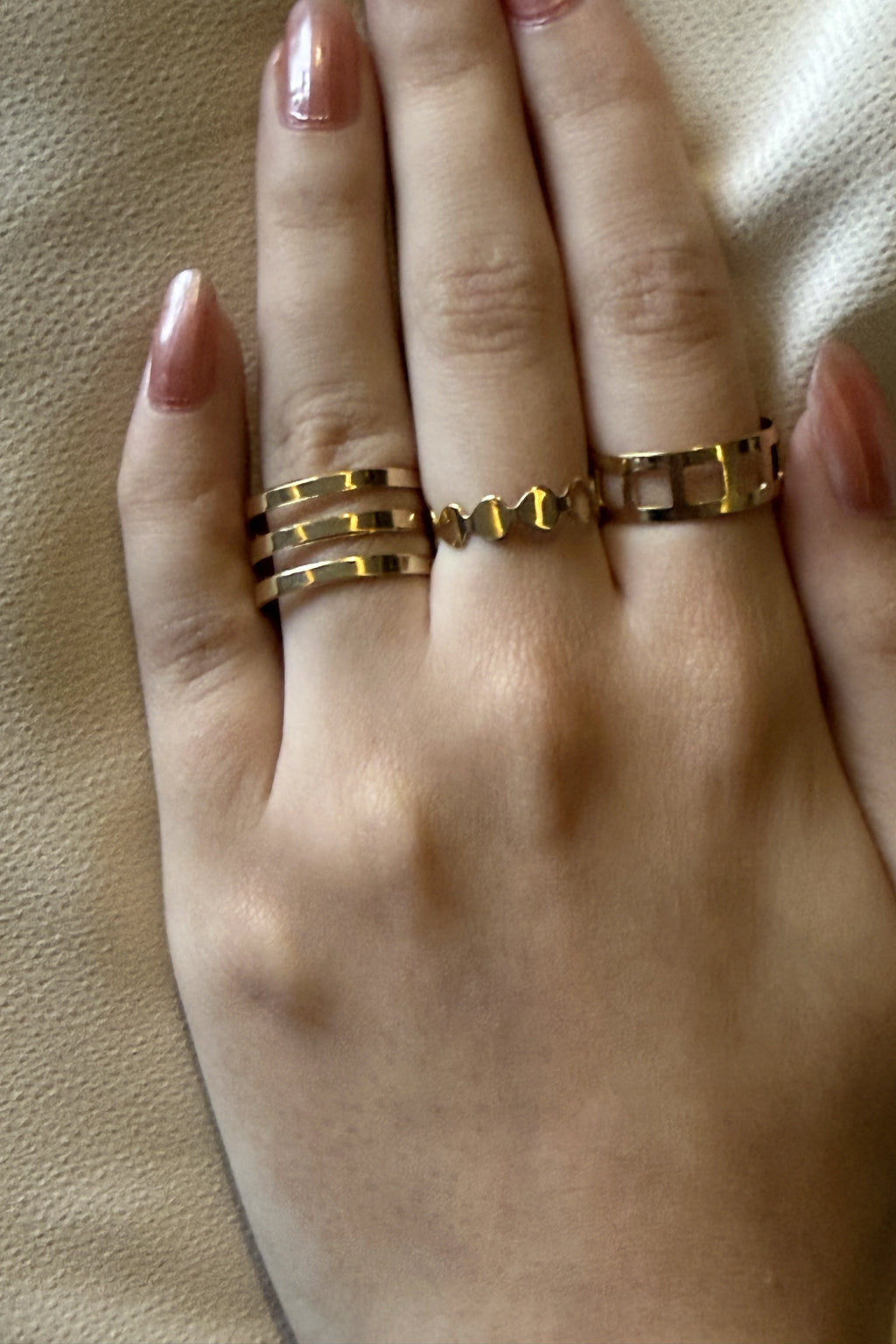 Gold Textured Stacking Ring Set