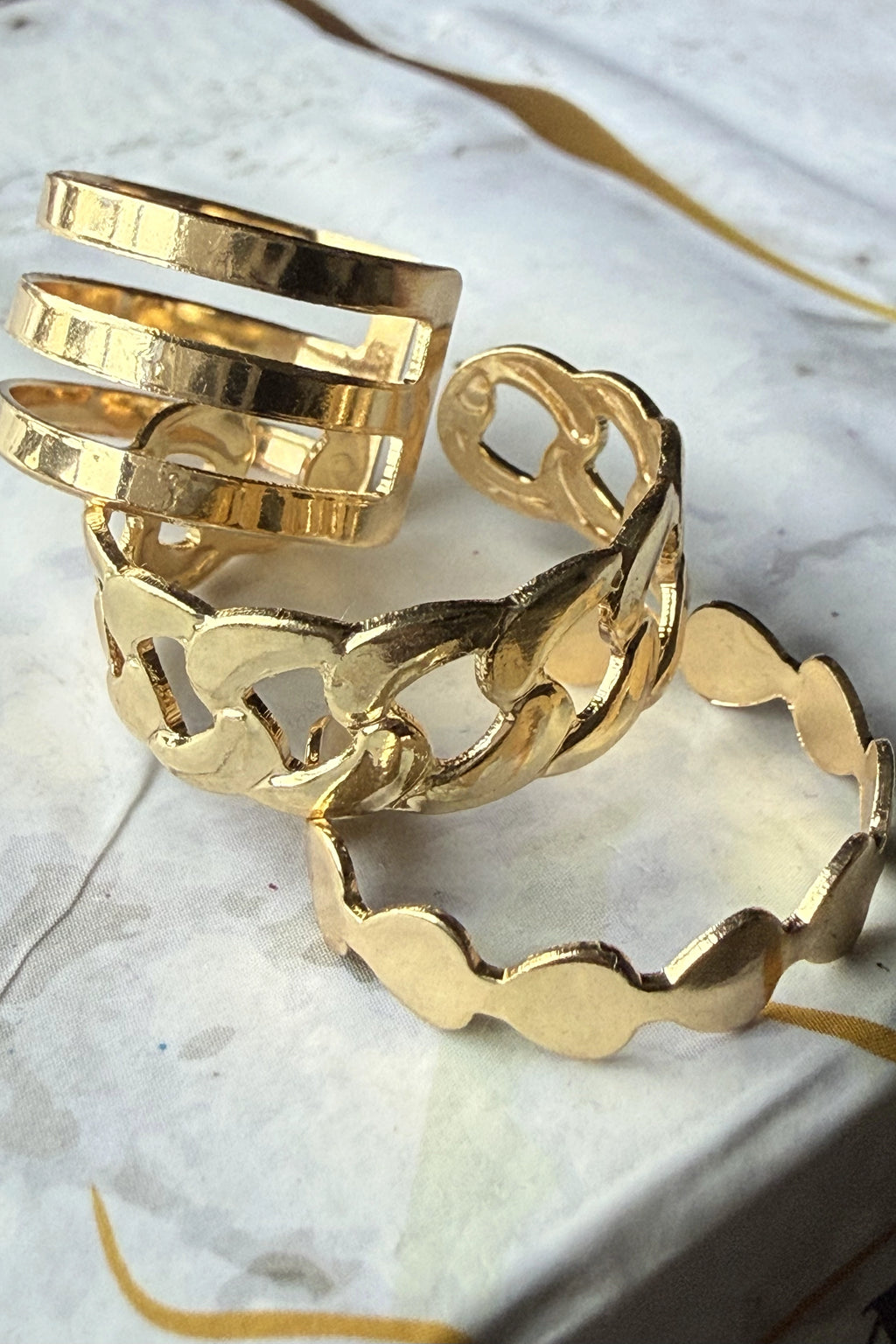 Gold Textured Stacking Ring Set
