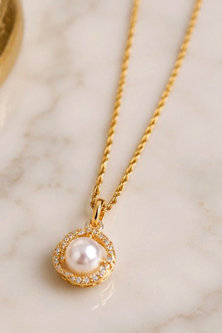 Pave Pearl Halo Necklace