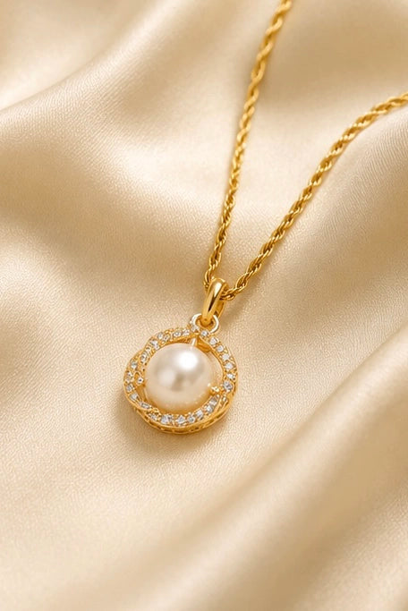 Pave Pearl Halo Necklace
