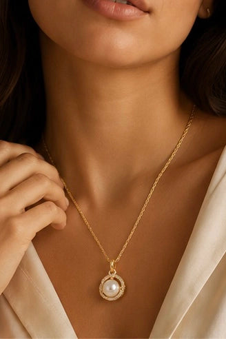 Pave Pearl Halo Necklace