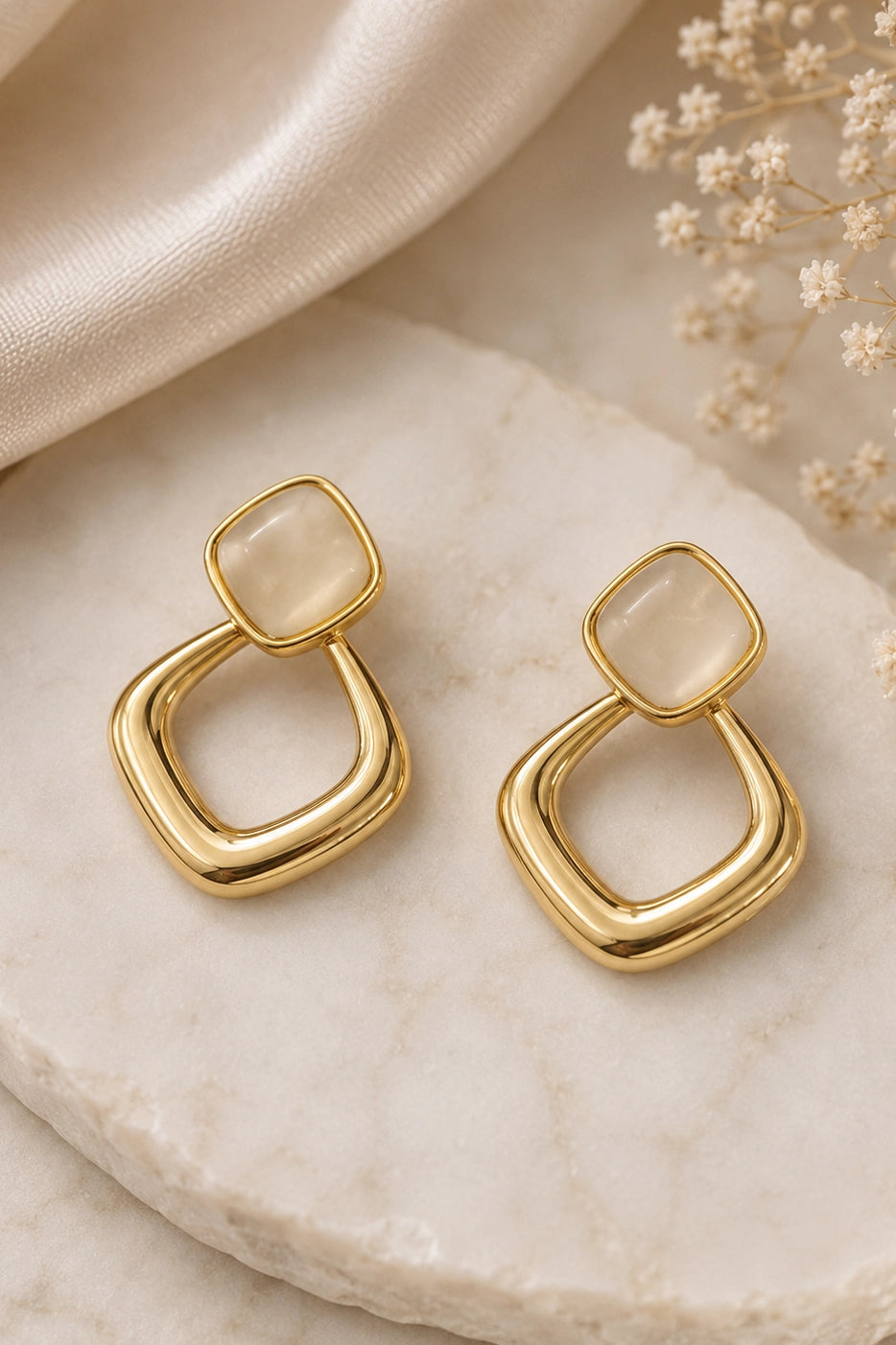 Beige Diamond Drop Earrings