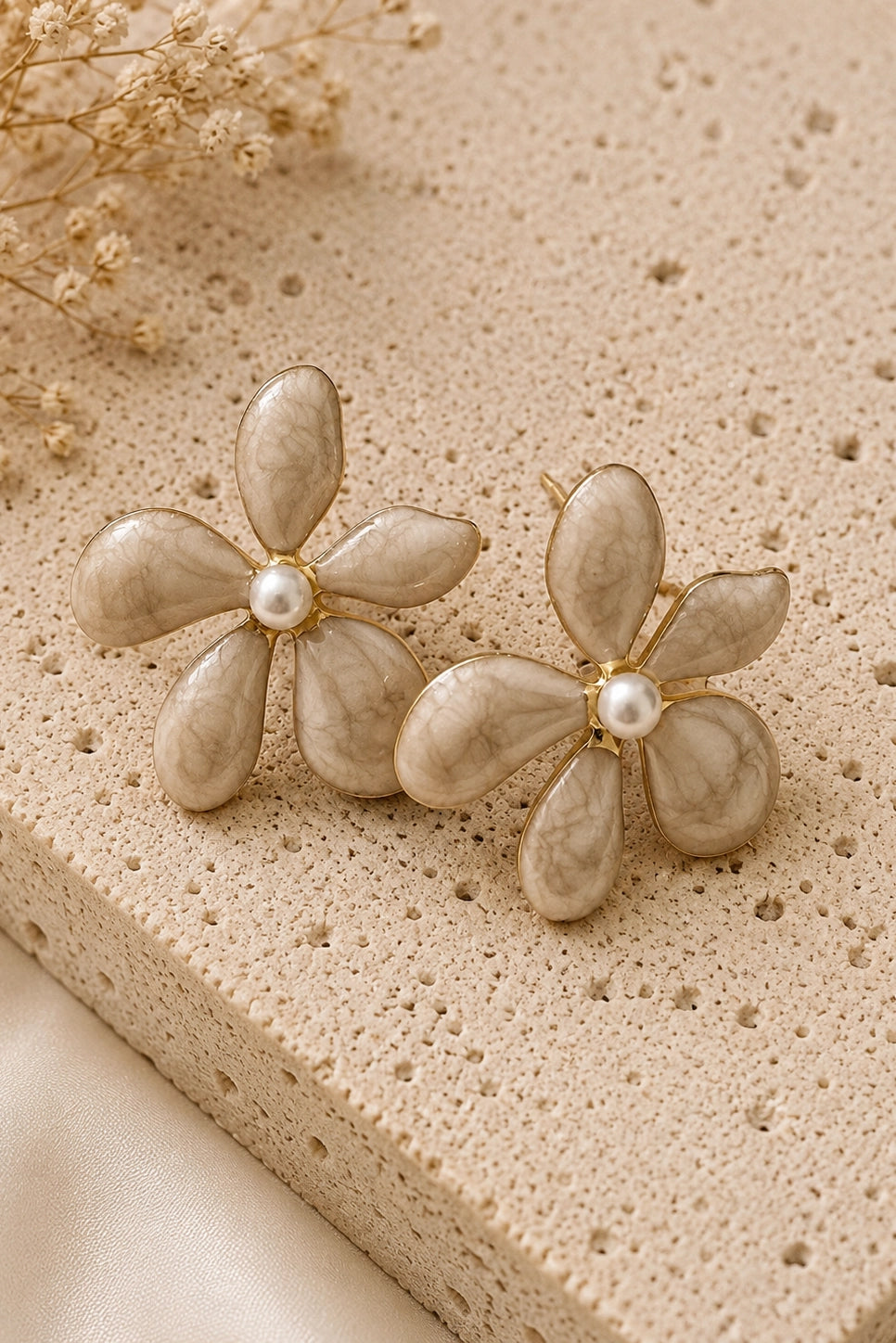 Ivory Flower Pearl Stud Earrings