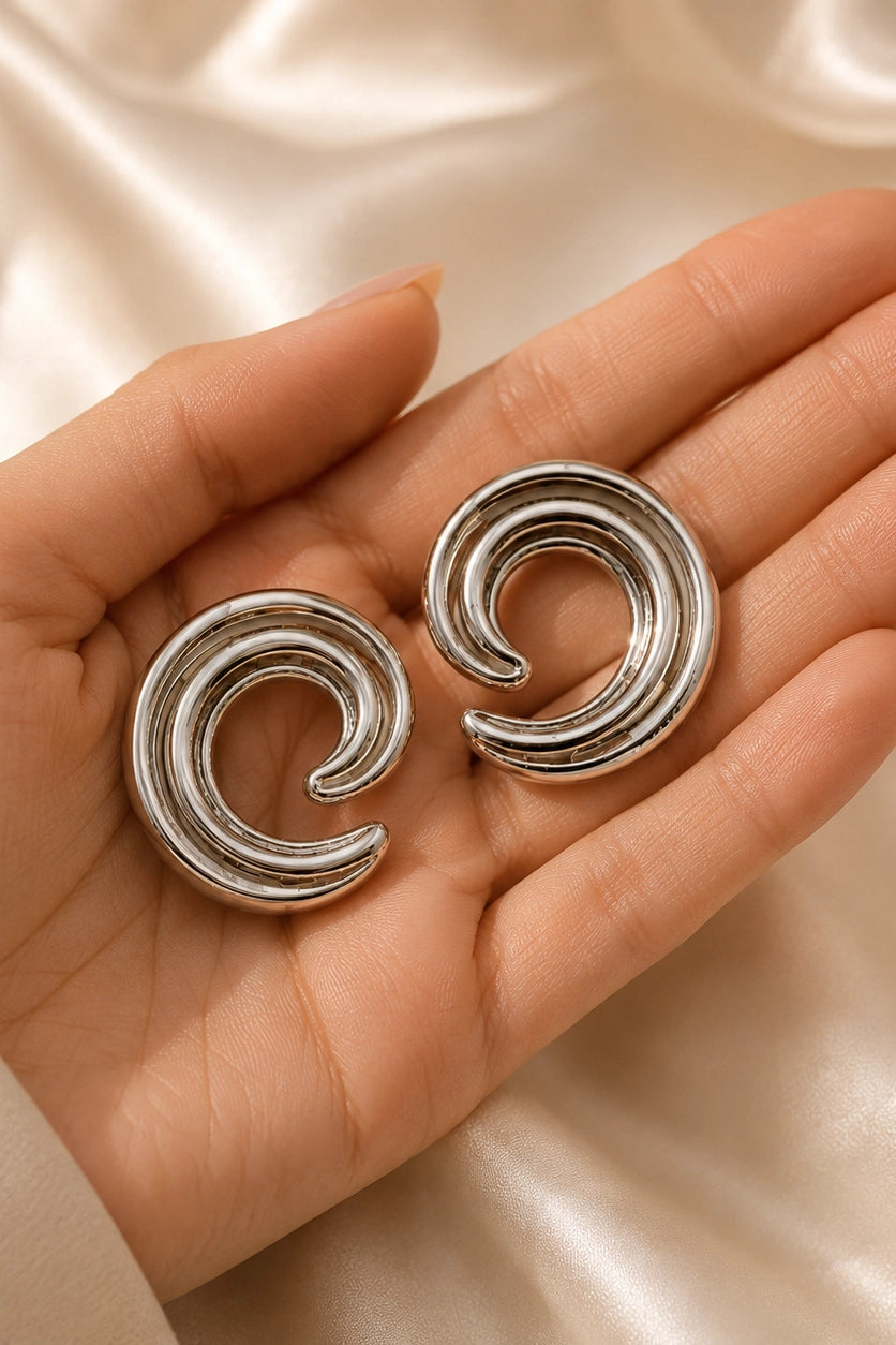 Silver Wave Swirl Studs