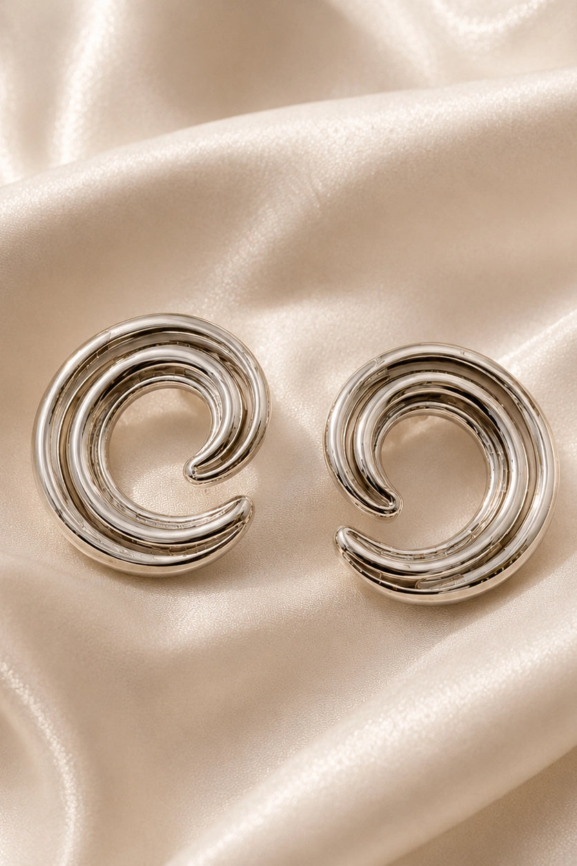 Silver Wave Swirl Studs