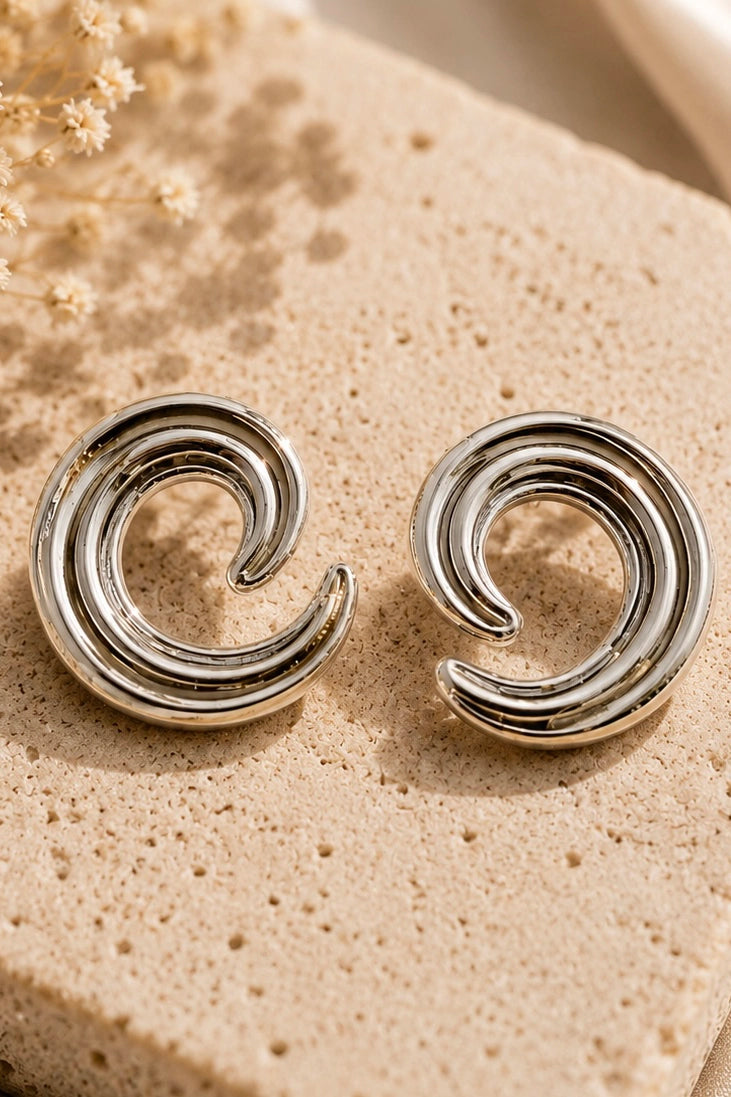 Silver Wave Swirl Studs