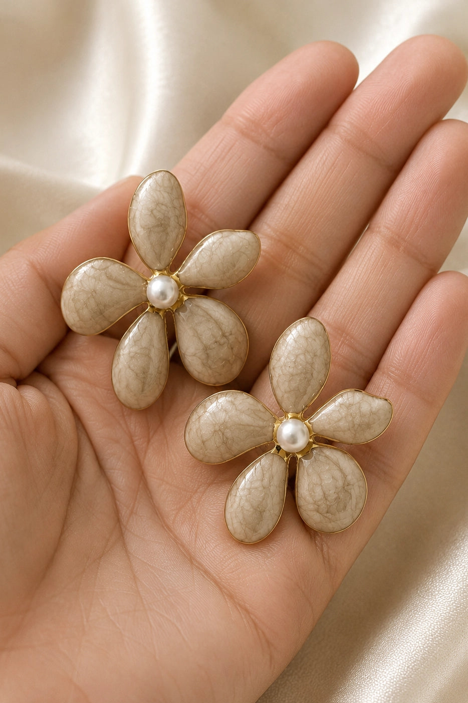 Ivory Flower Pearl Stud Earrings