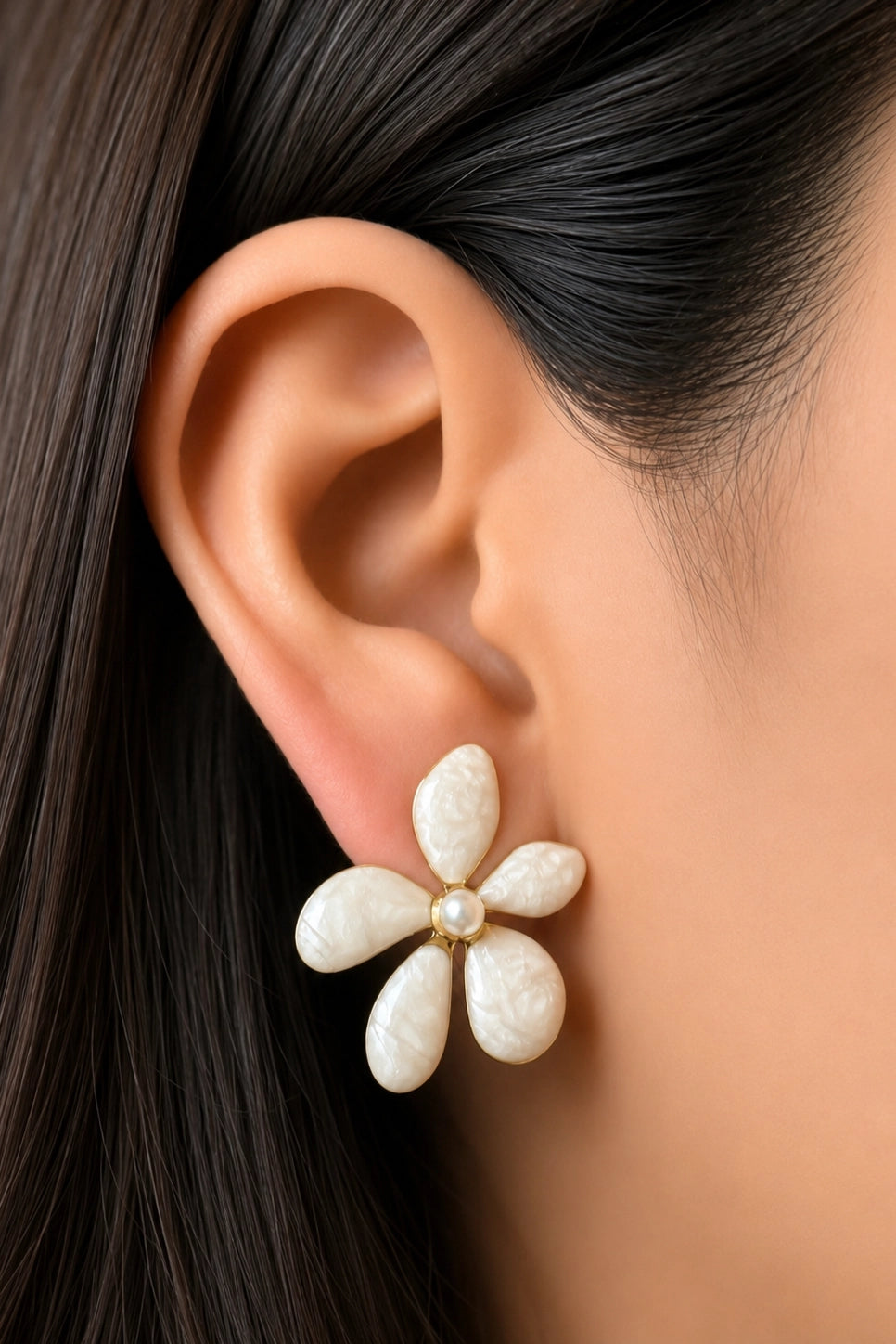 Ivory Flower Pearl Stud Earrings