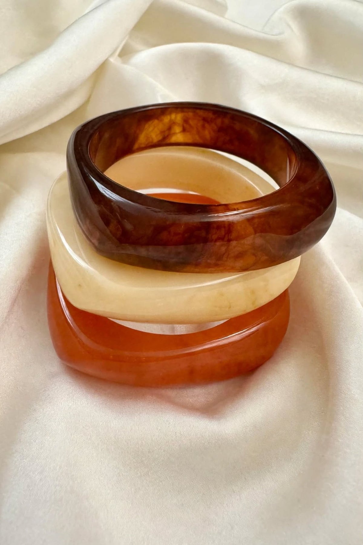Rust, Ivory & Tortoise Resin Stacking Bangles (Set of 3)