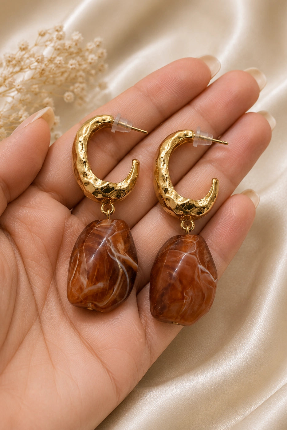 Amber Stone Hoops