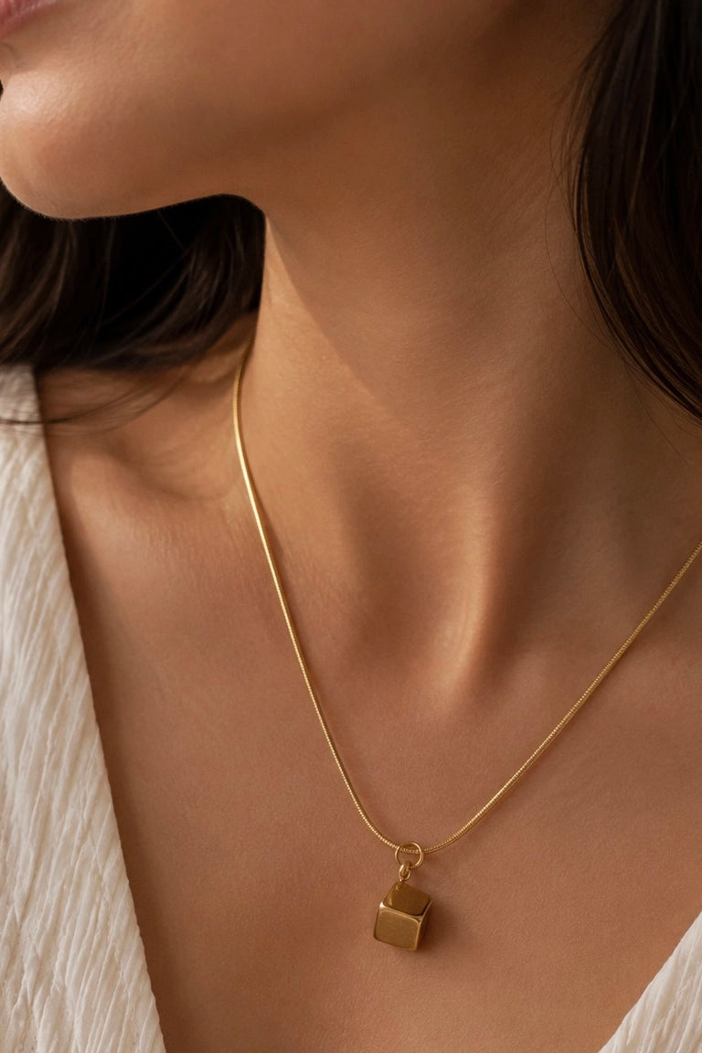 Tiger's Eye Cube Pendant Necklace