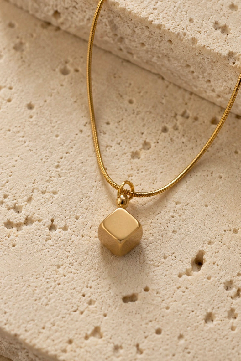 Tiger's Eye Cube Pendant Necklace
