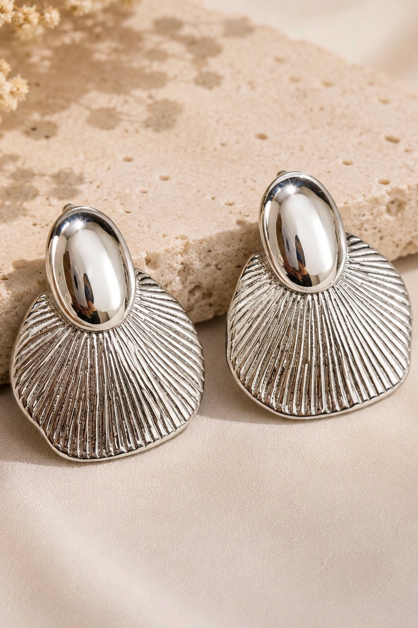 Silver Shell Fan Studs