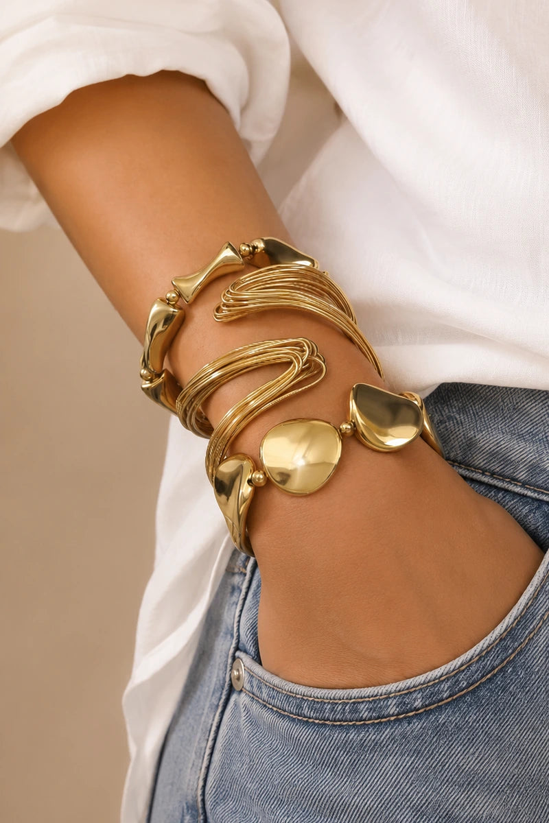 Gold Statement Bangle Set (3-Piece)