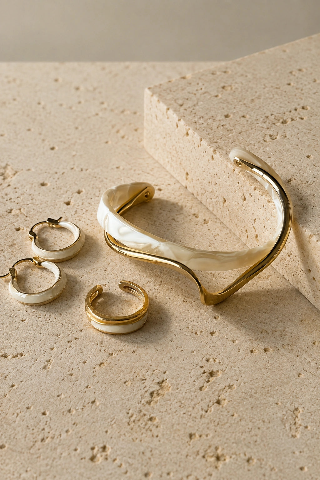 3 piece Ivory Marble Bangle Set
