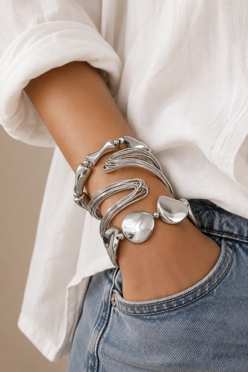 Silver Statement Bangle Set (3-Piece)