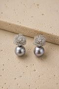 Rhinestone Flower Grey Pearl Drop Earrings