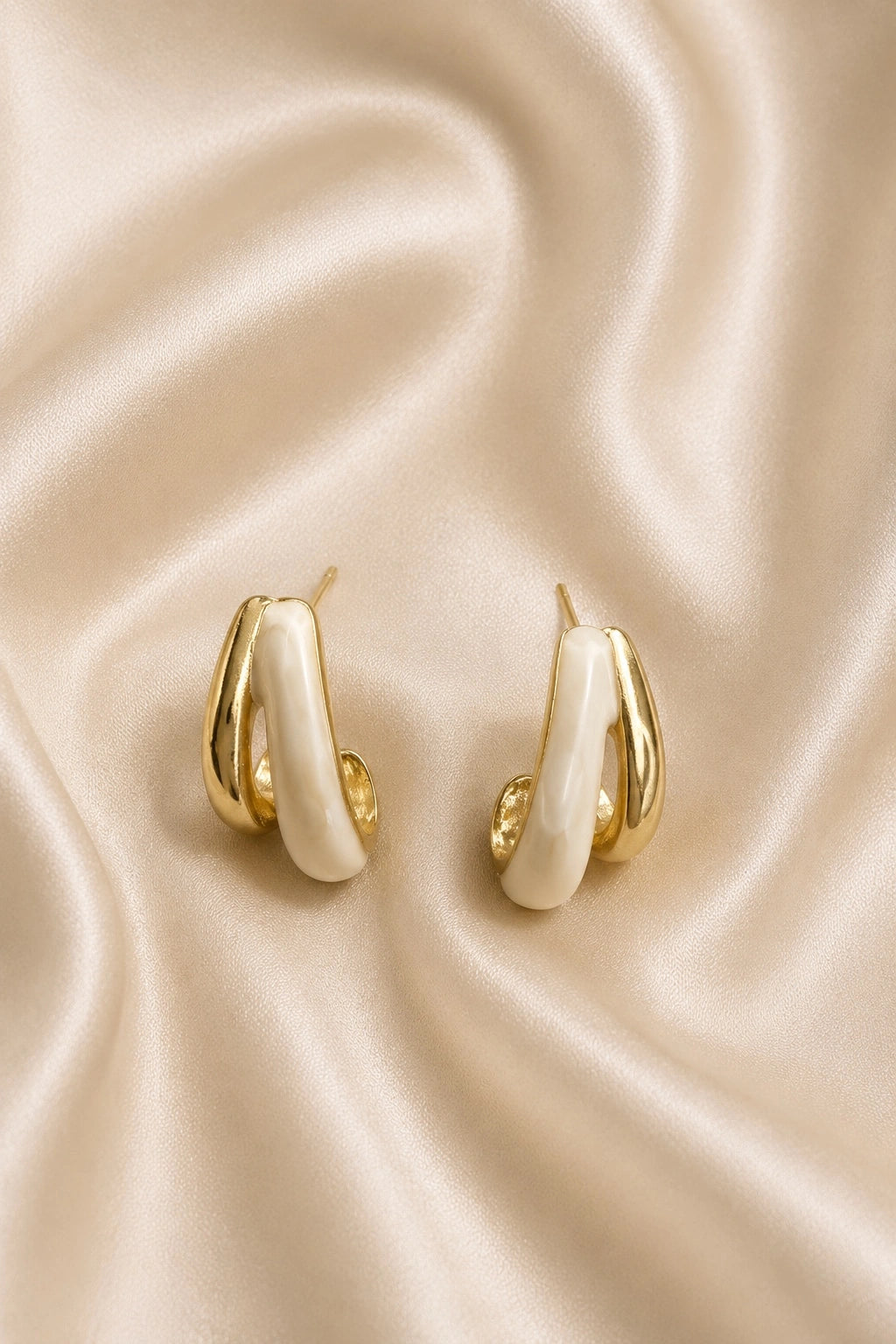 Ivory Enamel Hoop Earrings