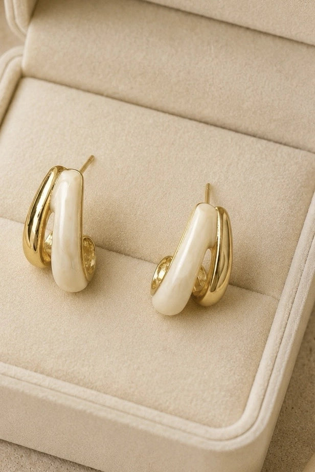 Ivory Enamel Hoop Earrings
