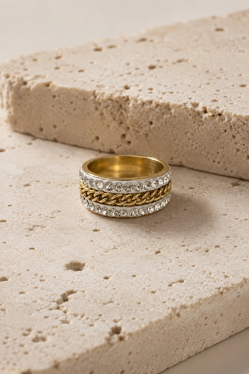 Gold Crystal & Chain Band Ring