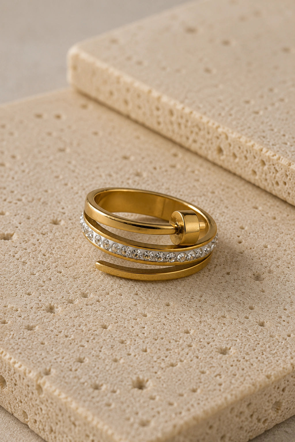 Gold Crystal Nail Wrap Ring