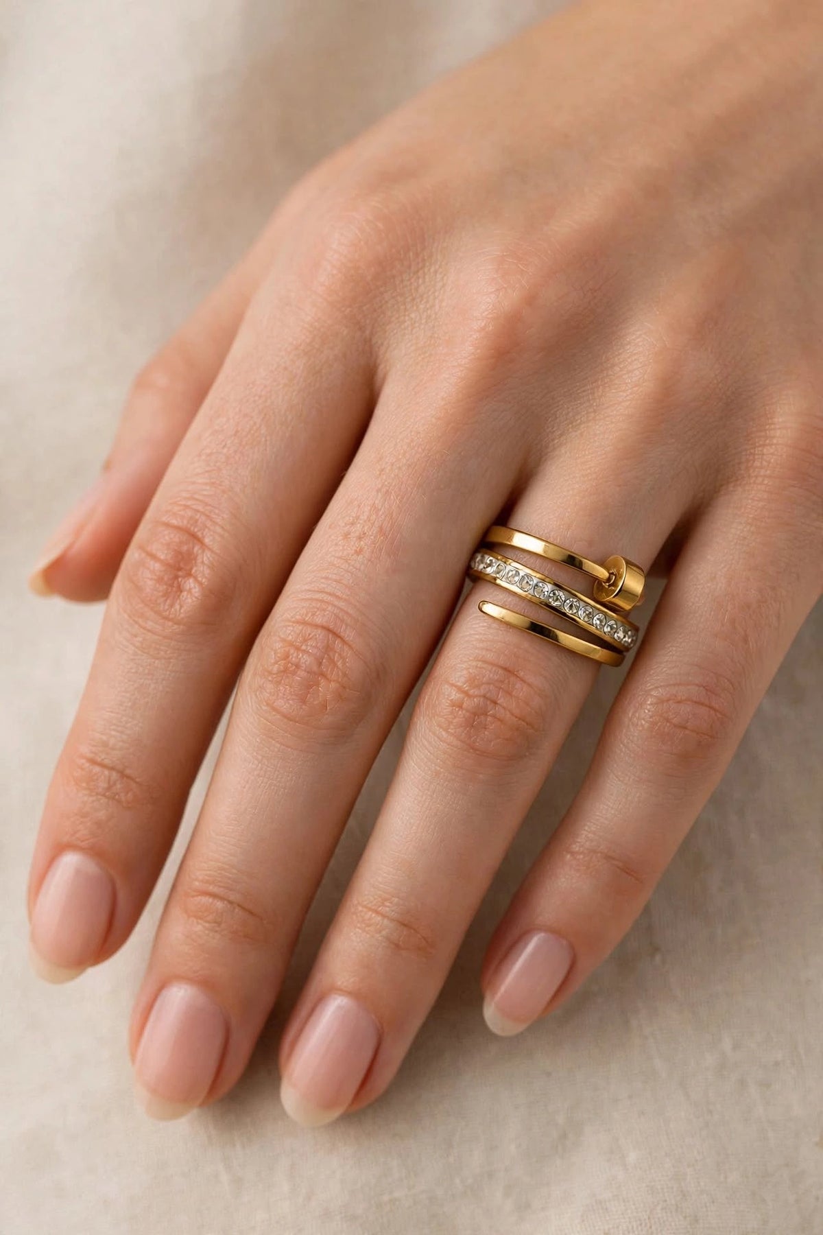 Gold Crystal Nail Wrap Ring