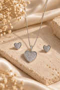 Silver Pave Heart Pendant & Earrings Set