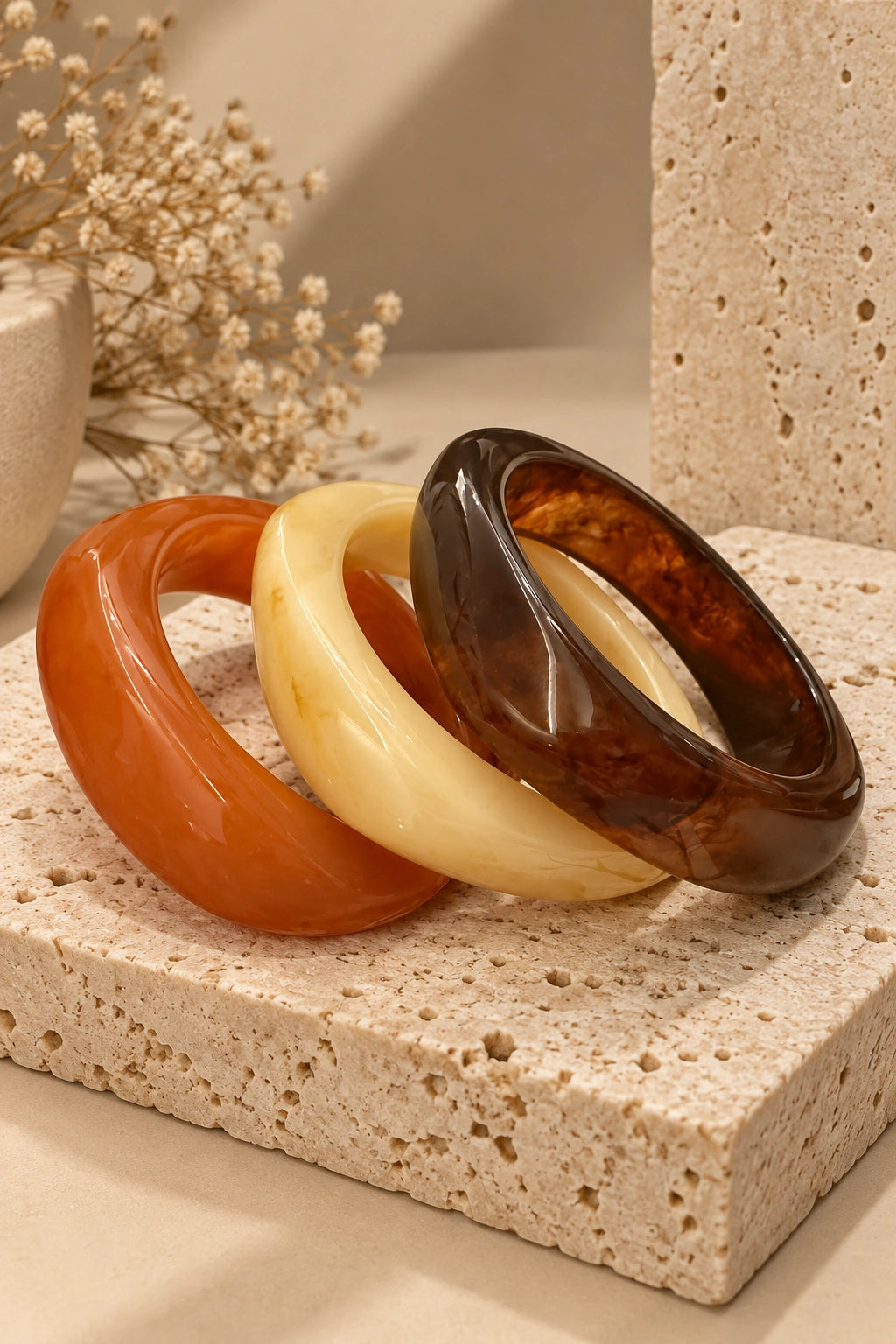 Rust, Ivory & Tortoise Resin Stacking Bangles (Set of 3)