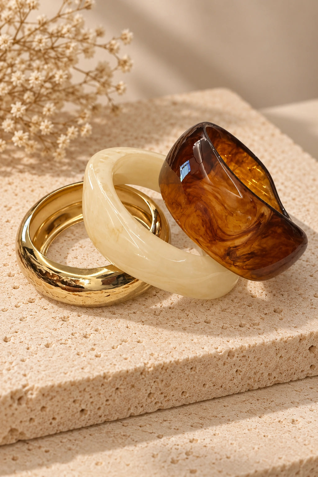 Gold, Ivory & Tortoise Stacking Bangles (Set of 3)