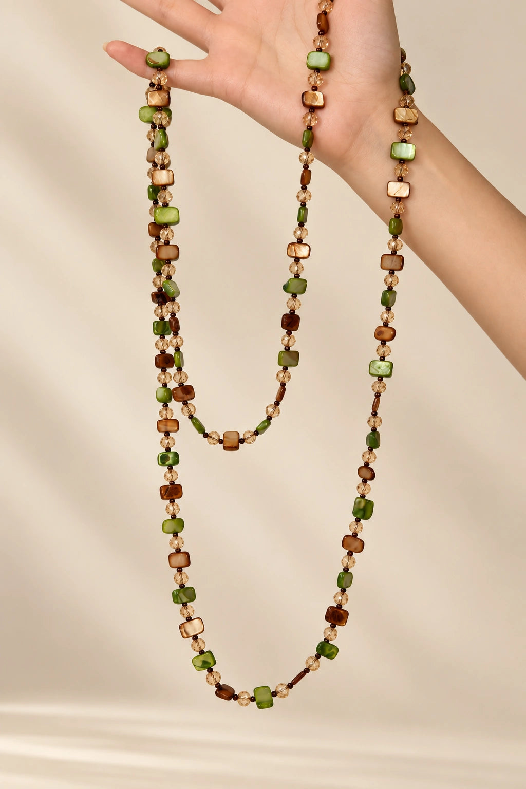 Boho Shell & Crystal Beaded Long Necklace