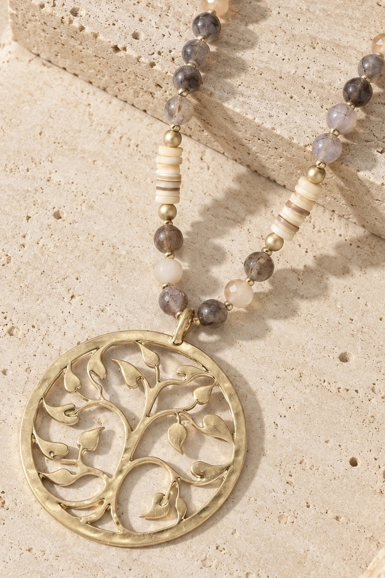 Leather Cord Tree of Life Medallion Necklace