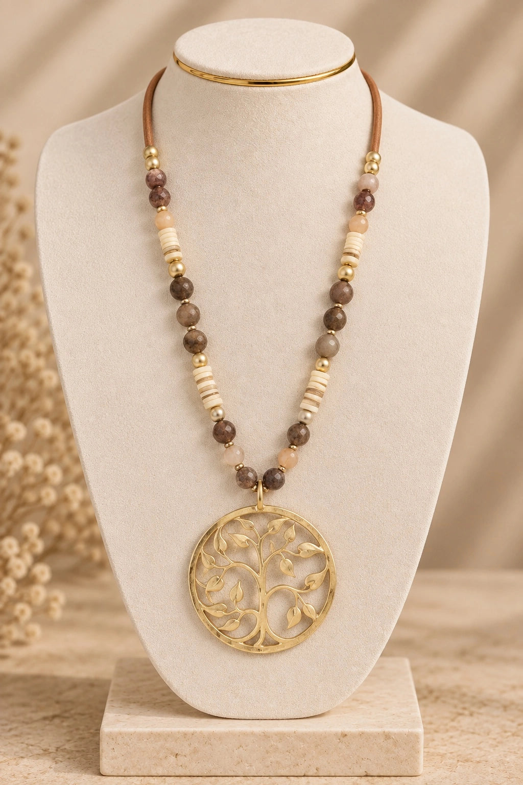 Leather Cord Tree of Life Medallion Necklace