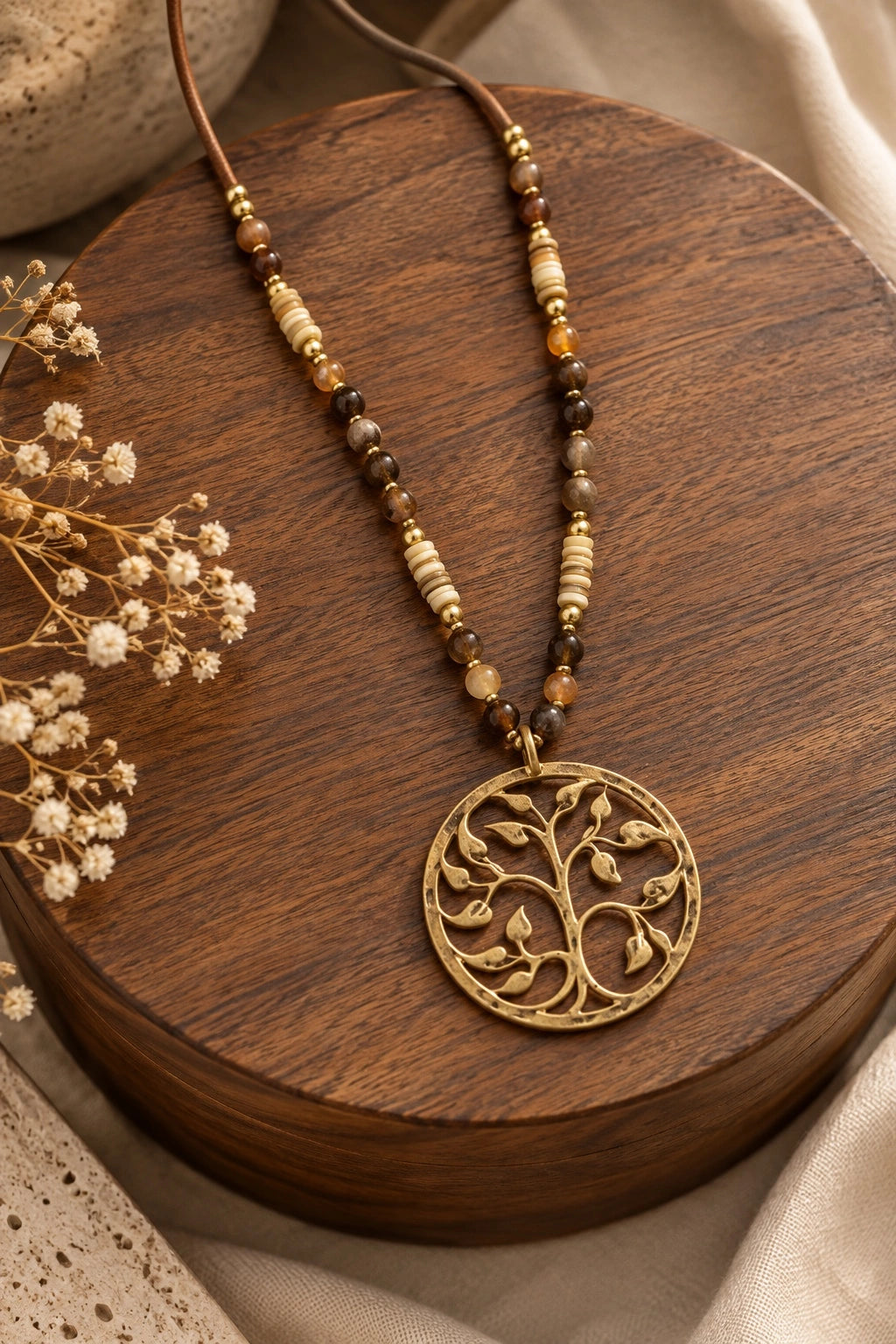 Leather Cord Tree of Life Medallion Necklace