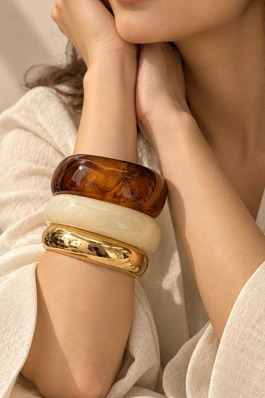 Gold, Ivory & Tortoise Stacking Bangles (Set of 3)