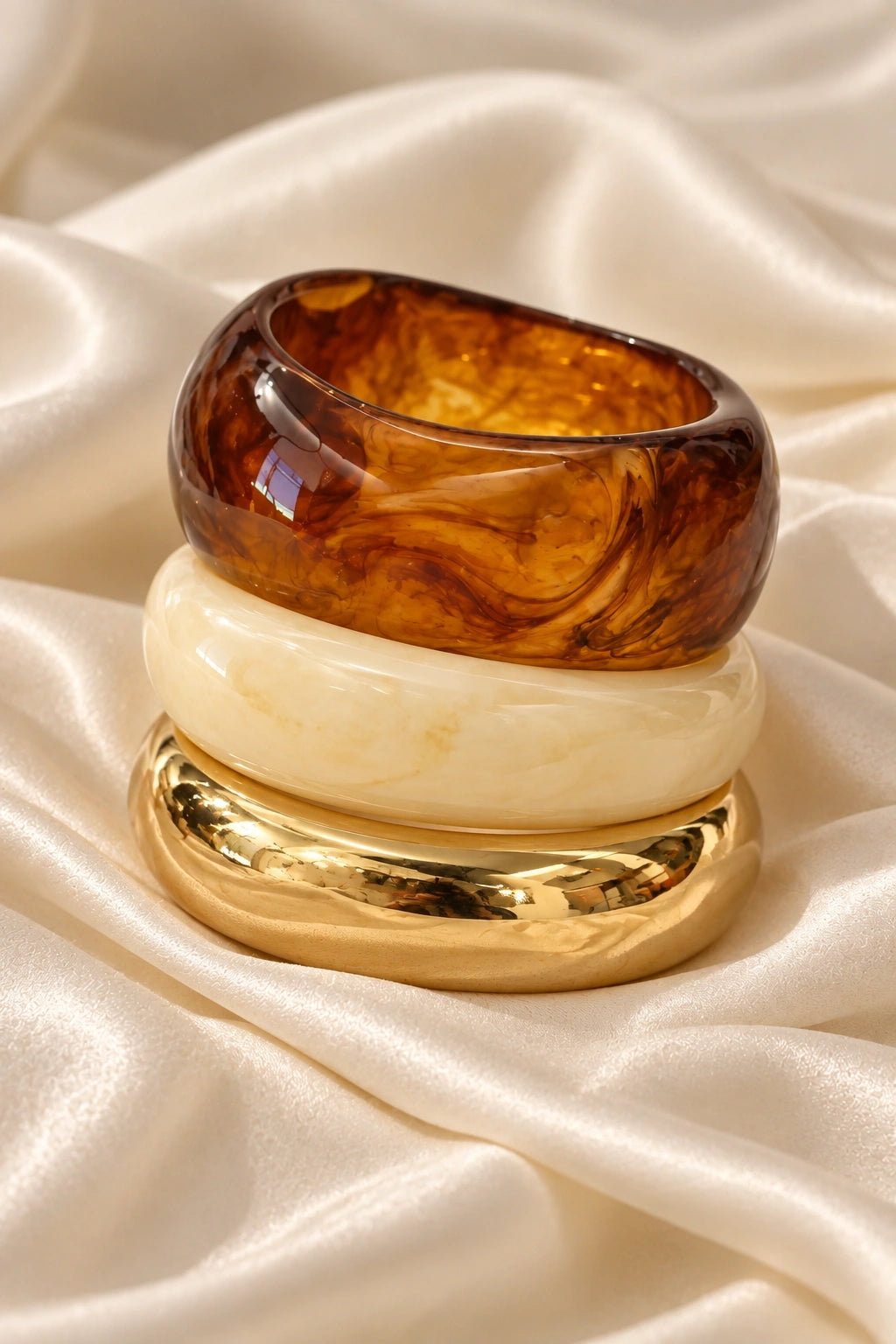 Gold, Ivory & Tortoise Stacking Bangles (Set of 3)