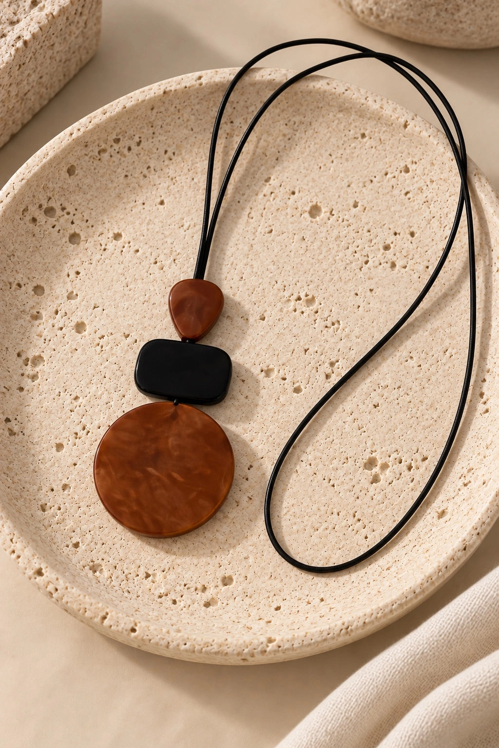 Tiered Wood Disc Pendant Necklace